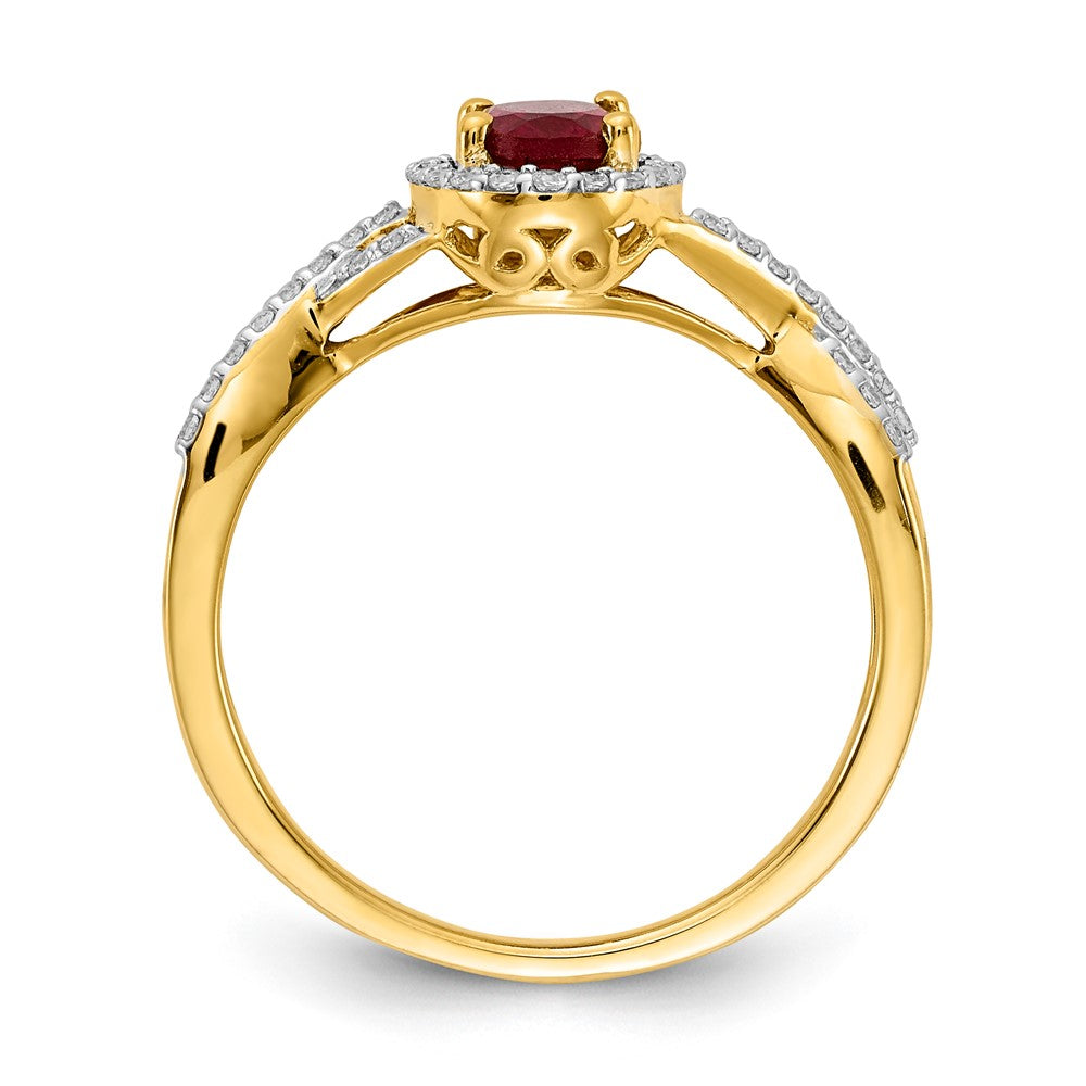 14K Yellow Gold Real Diamond and Ruby Oval Halo Ring