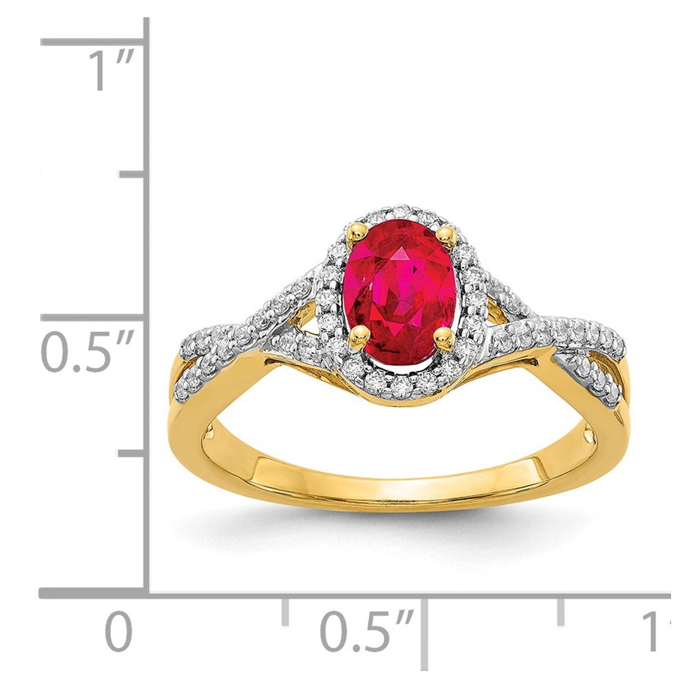 14K Yellow Gold Real Diamond and Ruby Oval Halo Ring