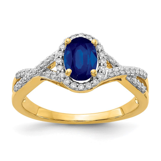 Solid 14k Yellow Gold Simulated CZ and Sapphire Oval Halo Ring