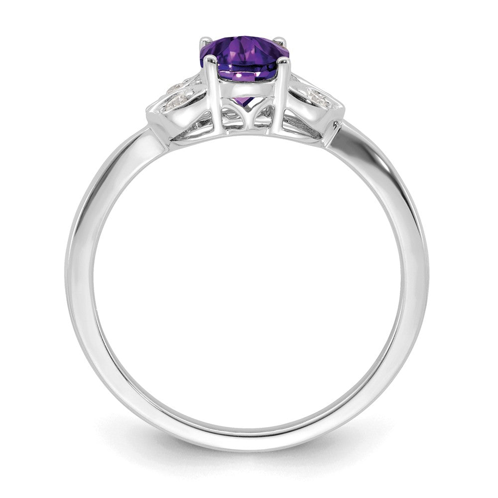 Solid 14k White Gold Simulated Amethyst and CZ Ring
