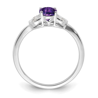 Solid 14k White Gold Simulated Amethyst and CZ Ring