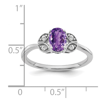 Solid 14k White Gold Simulated Amethyst and CZ Ring