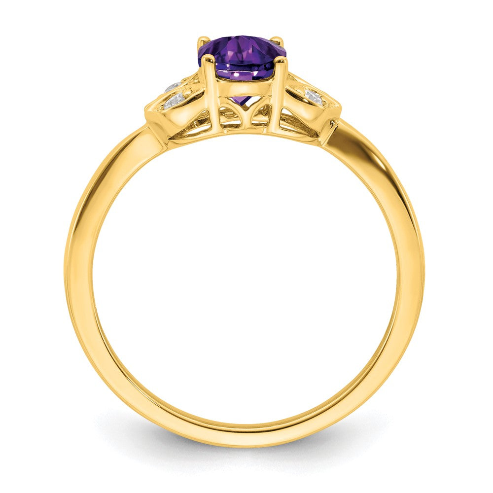 14K Yellow Gold Amethyst and Real Diamond Ring