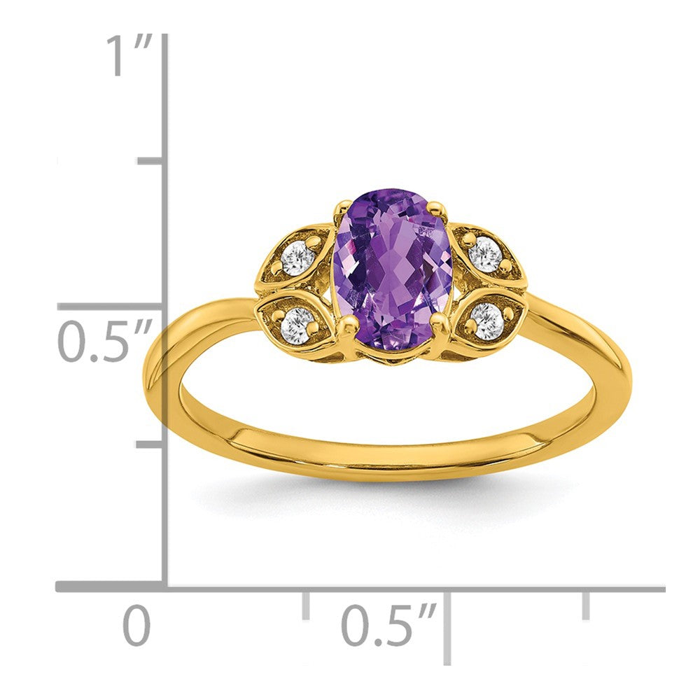 14K Yellow Gold Amethyst and Real Diamond Ring