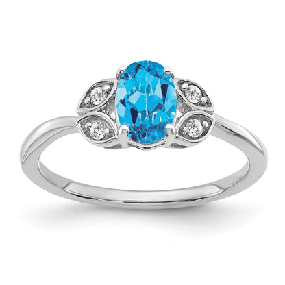14k White Gold Blue Topaz and Real Diamond Ring