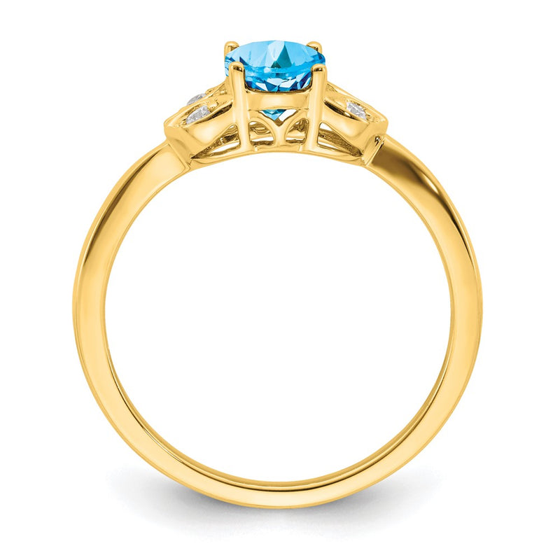 14K Yellow Gold Blue Topaz and Real Diamond Ring