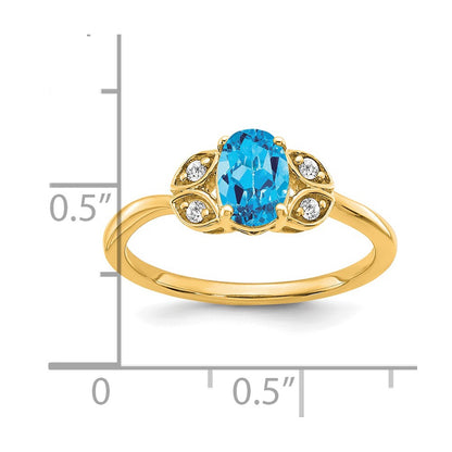 14K Yellow Gold Blue Topaz and Real Diamond Ring