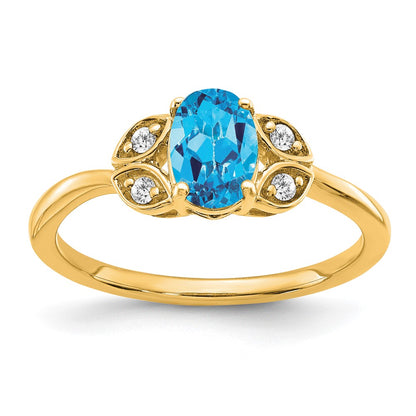 14K Yellow Gold Blue Topaz and Real Diamond Ring