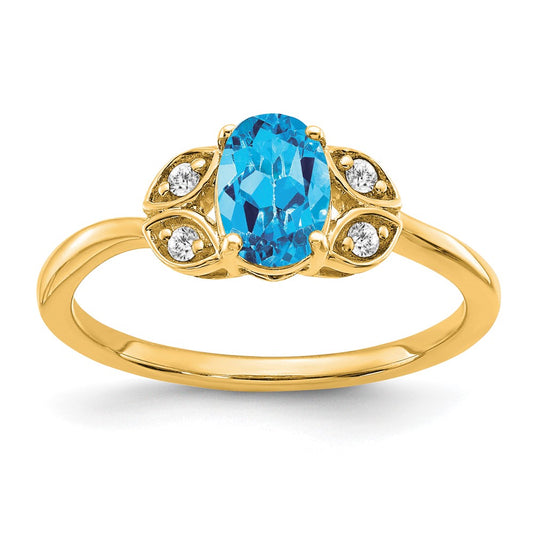14K Yellow Gold Blue Topaz and Real Diamond Ring