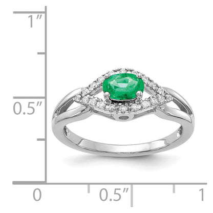 14k White Gold Real Diamond and Emerald Ring