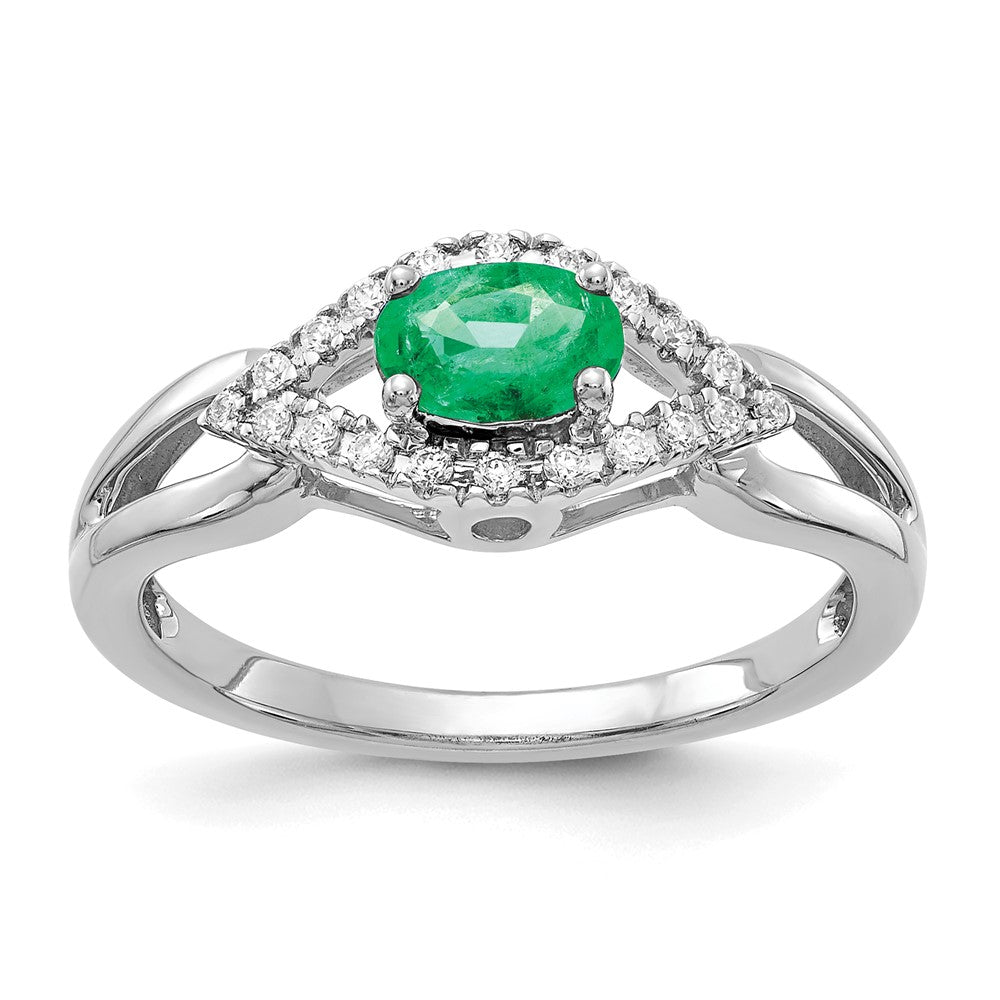 14k White Gold Real Diamond and Emerald Ring