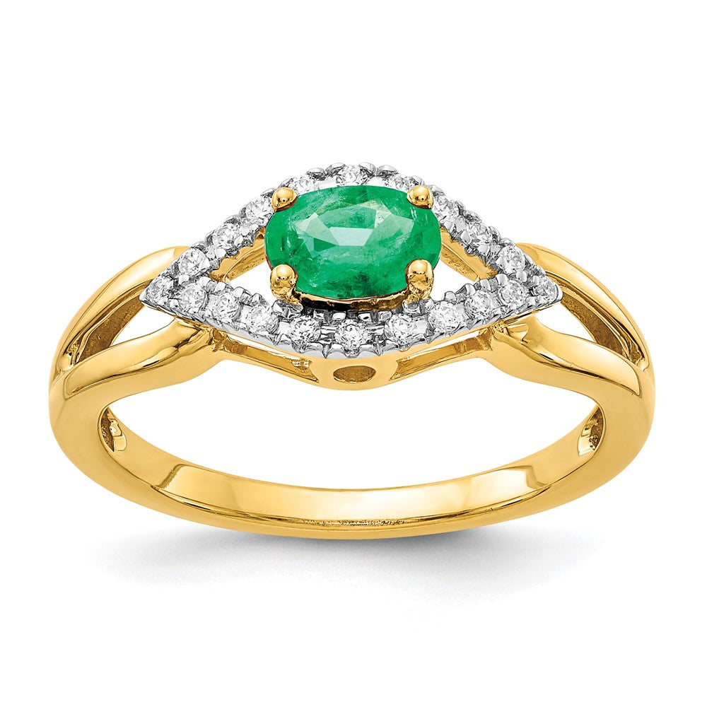 14K Yellow Gold Real Diamond and Emerald Ring