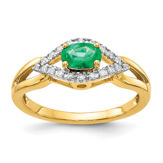 14K Yellow Gold Real Diamond and Emerald Ring