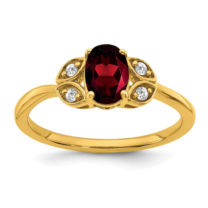 14K Yellow Gold Garnet and Real Diamond Ring