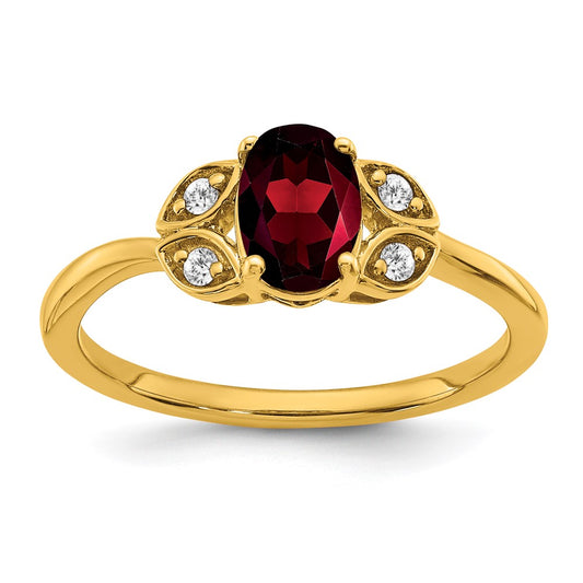 14K Yellow Gold Garnet and Real Diamond Ring