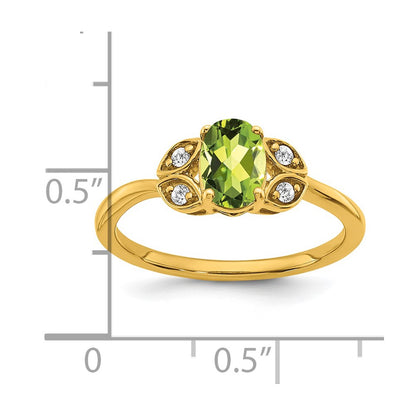 14K Yellow Gold Peridot and Real Diamond Ring