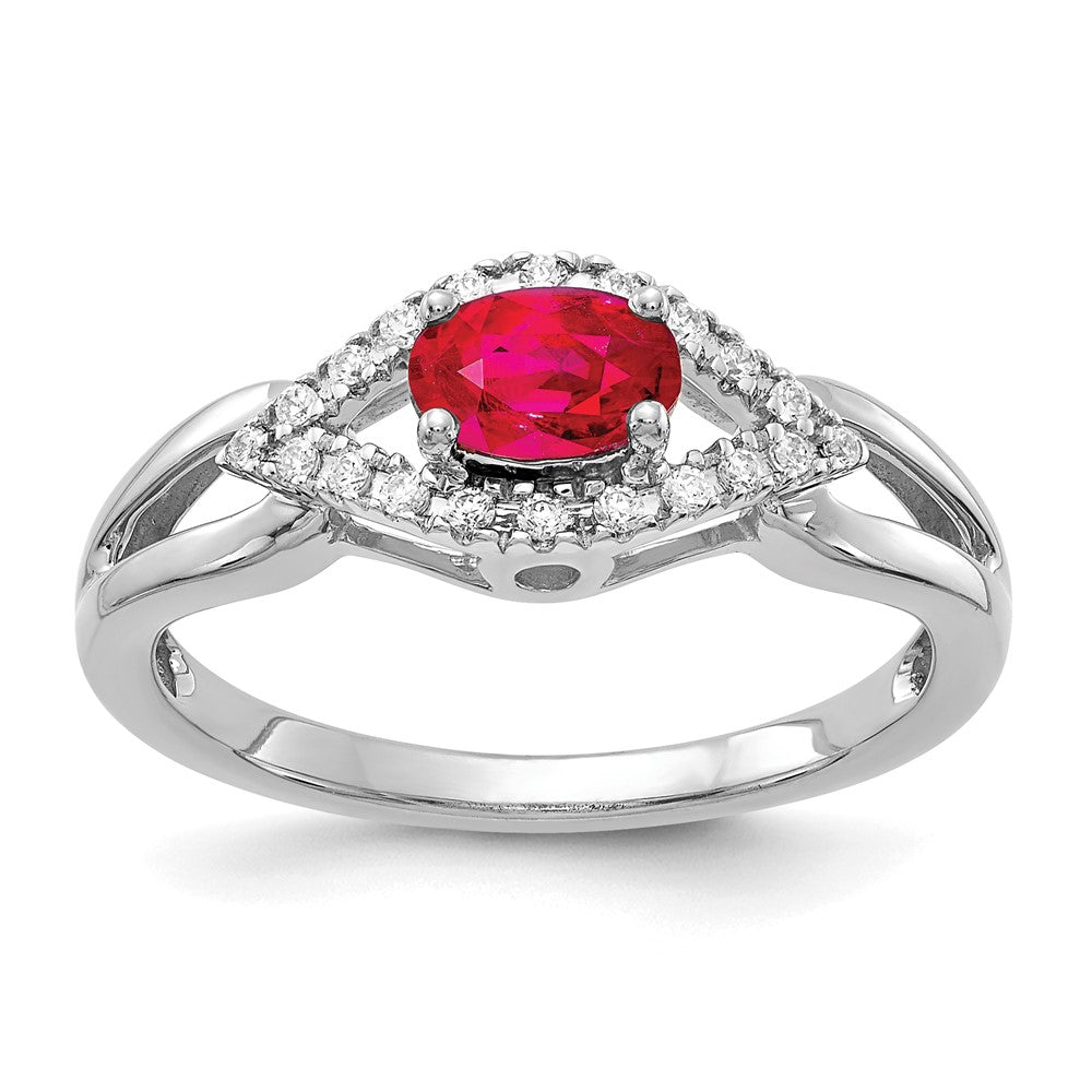 14k White Gold Real Diamond and Ruby Ring