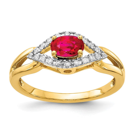 14K Yellow Gold Real Diamond and Ruby Ring