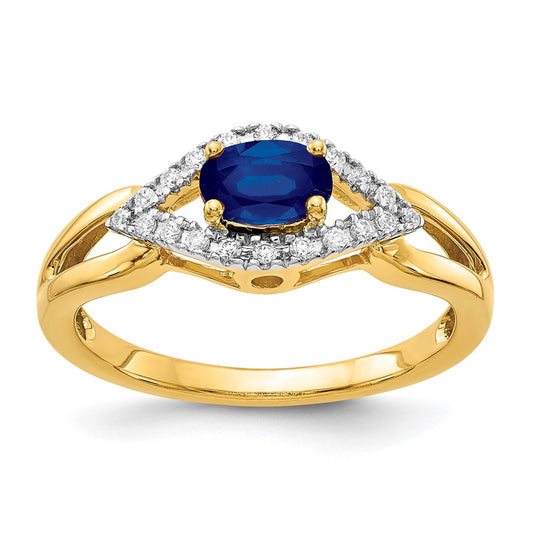 14K Yellow Gold Real Diamond and Sapphire Ring