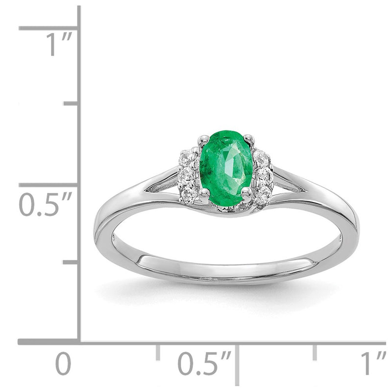 14k White Gold Real Diamond and Oval Emerald Ring
