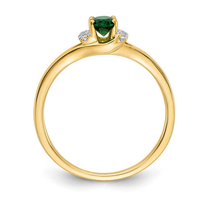 14K Yellow Gold Real Diamond and Oval Emerald Ring