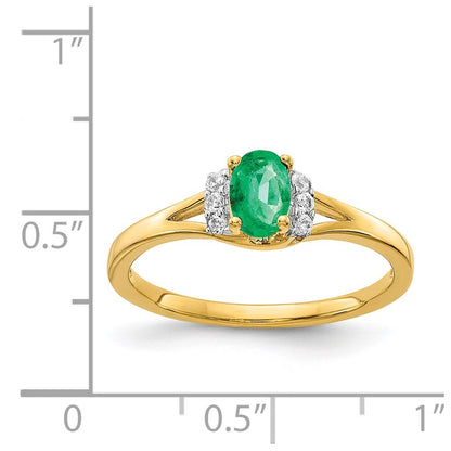14K Yellow Gold Real Diamond and Oval Emerald Ring