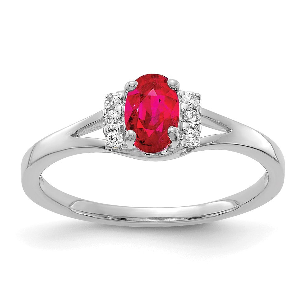 14k White Gold Real Diamond and Oval Ruby Ring
