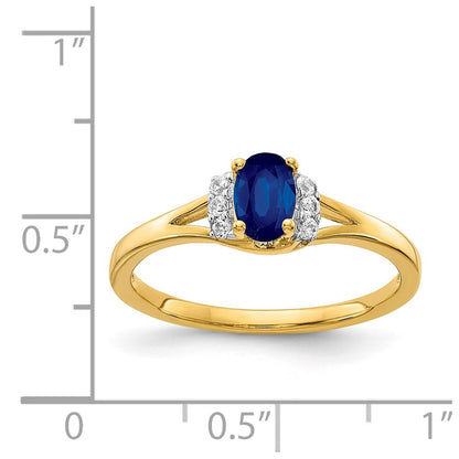 14K Yellow Gold Real Diamond and Oval Sapphire Ring