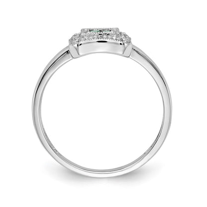14k White Gold Square Design Emerald and Real Diamond Ring