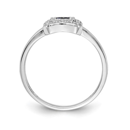 14k White Gold Square Design Sapphire and Real Diamond Ring