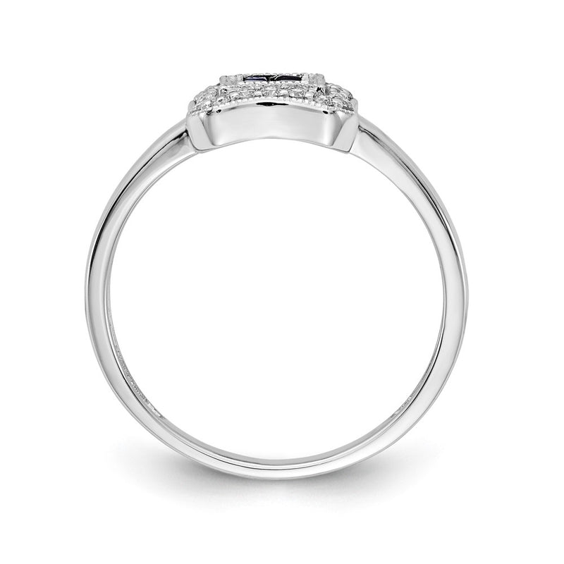 14k White Gold Square Design Sapphire and Real Diamond Ring