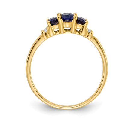 14K Yellow Gold Polished Triple Sapphire and Real Diamond 3-stone Ring