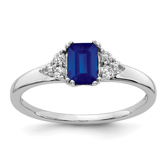 Solid 14k White Gold Simulated CZ and Sapphire Ring