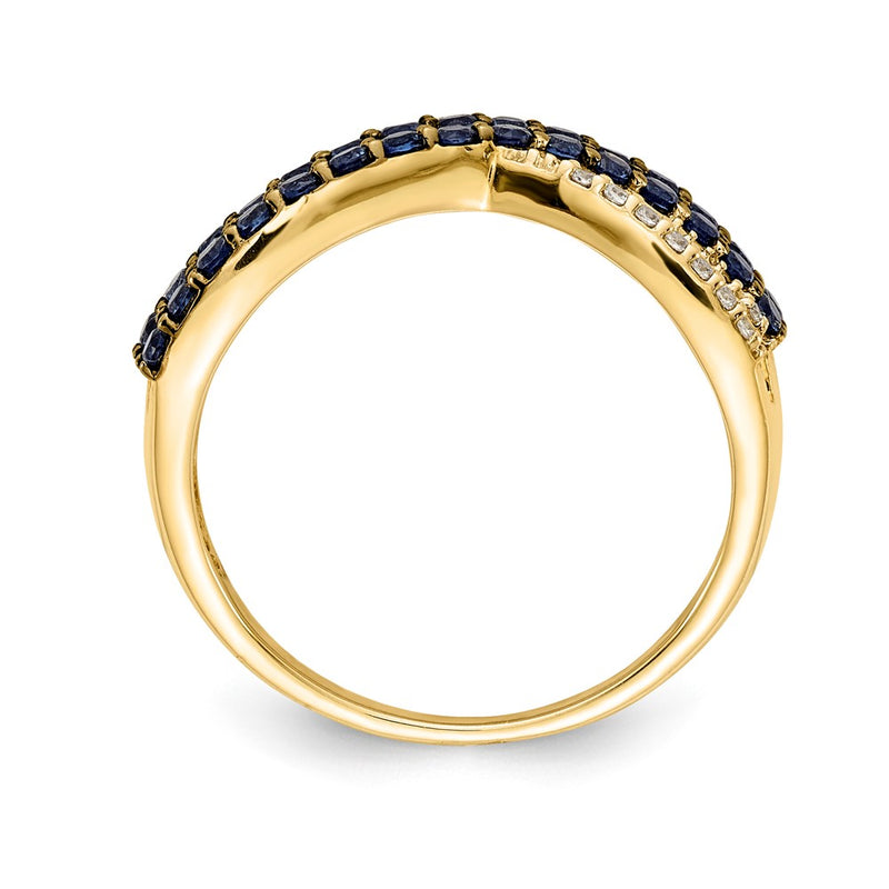 14K Yellow Gold Sapphire and Real Diamond Ring