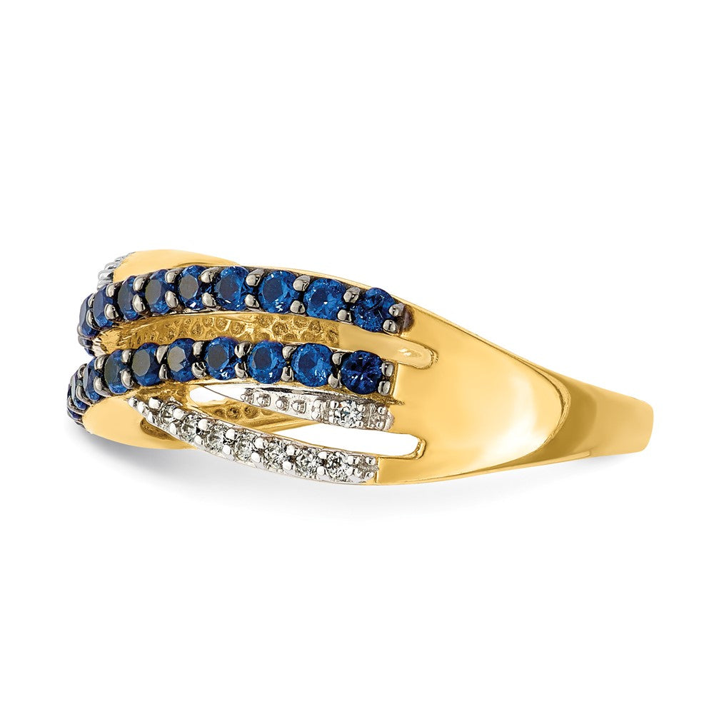 14K Yellow Gold Sapphire and Real Diamond Ring