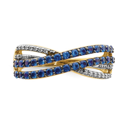 14K Yellow Gold Sapphire and Real Diamond Ring