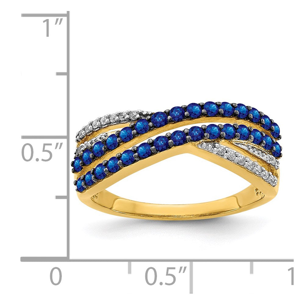 14K Yellow Gold Sapphire and Real Diamond Ring