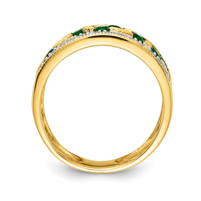 14K Yellow Gold Emerald and Real Diamond Ring