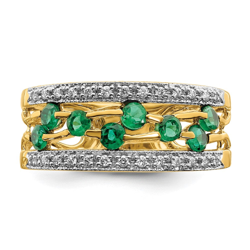 14K Yellow Gold Emerald and Real Diamond Ring
