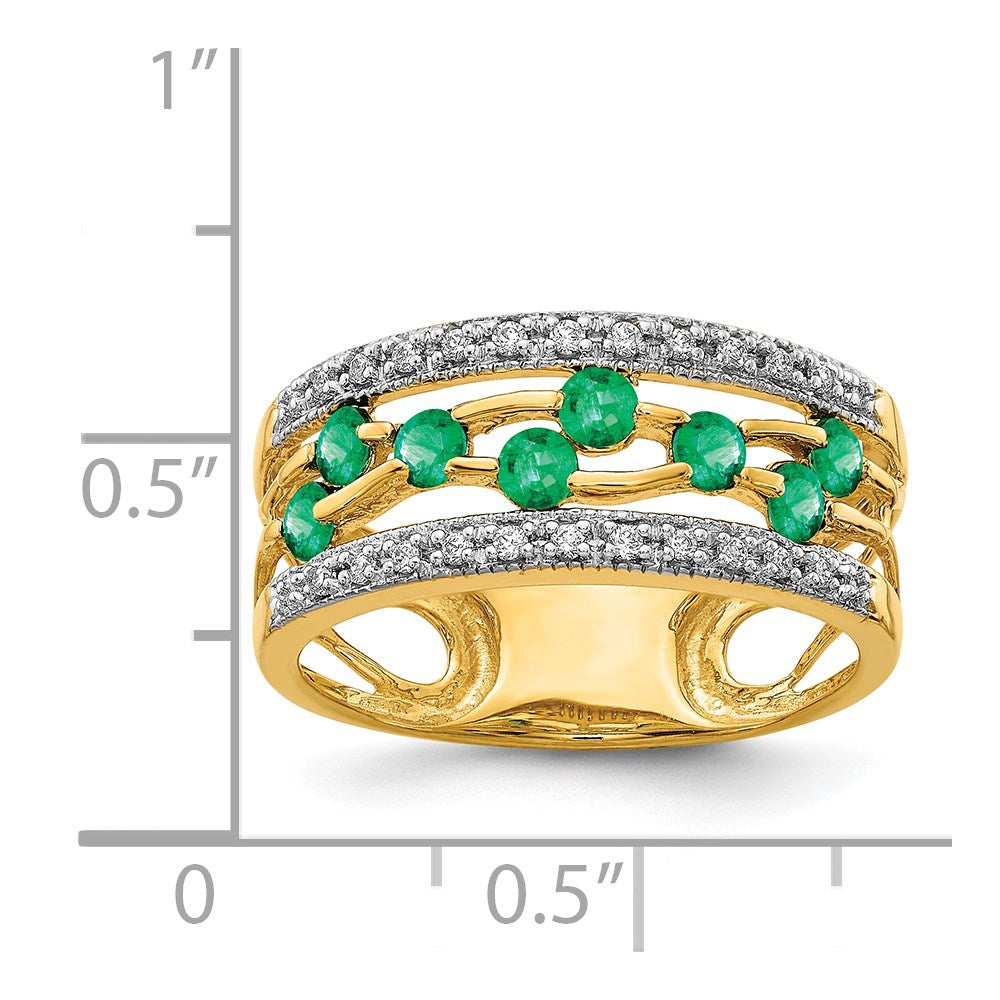 14K Yellow Gold Emerald and Real Diamond Ring