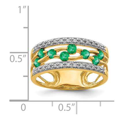 14K Yellow Gold Emerald and Real Diamond Ring