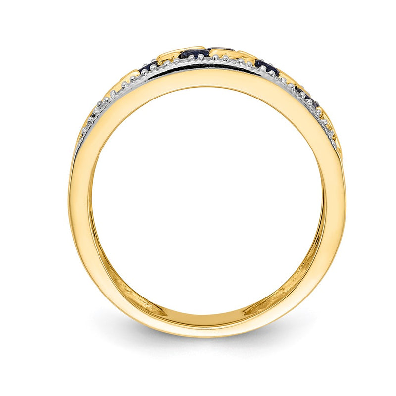 14K Yellow Gold Sapphire and Real Diamond Ring