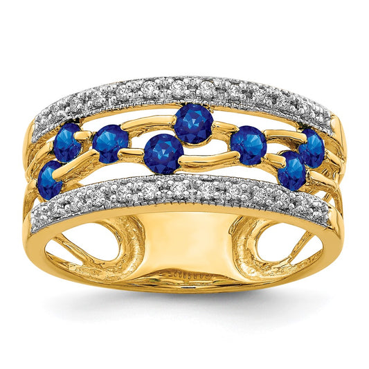 Solid 14k Yellow Gold Simulated Sapphire and CZ Ring