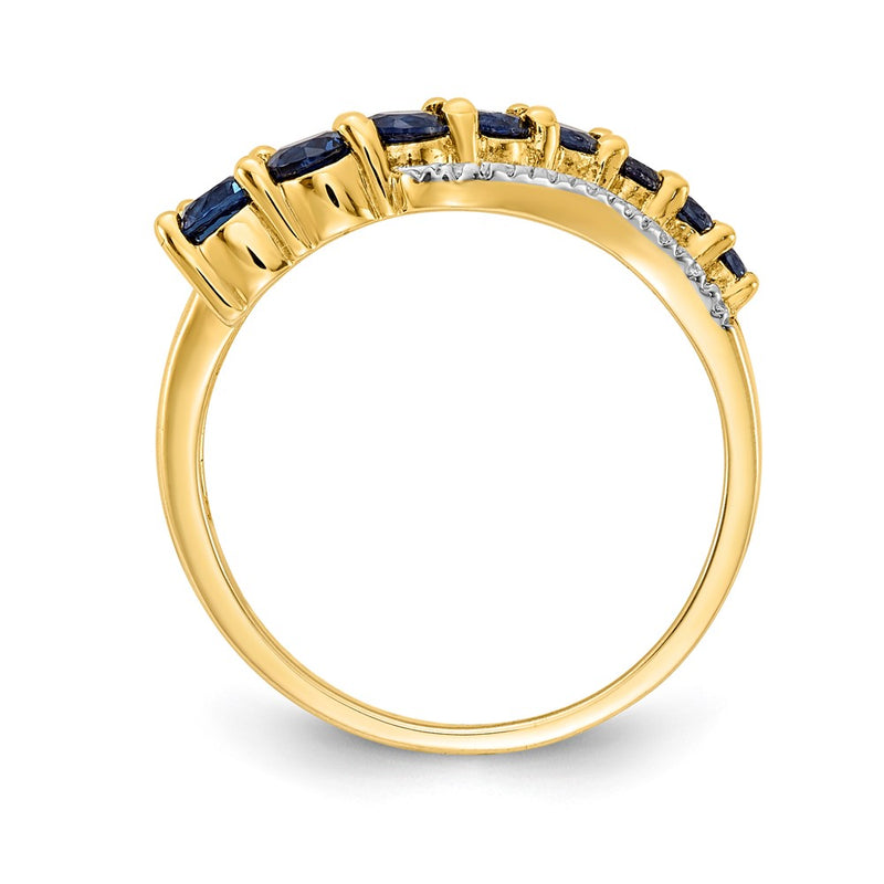 14k Yellow Gold w/Rhodium Created Ceylon Sapph/Created Sapph/Diamond Ring