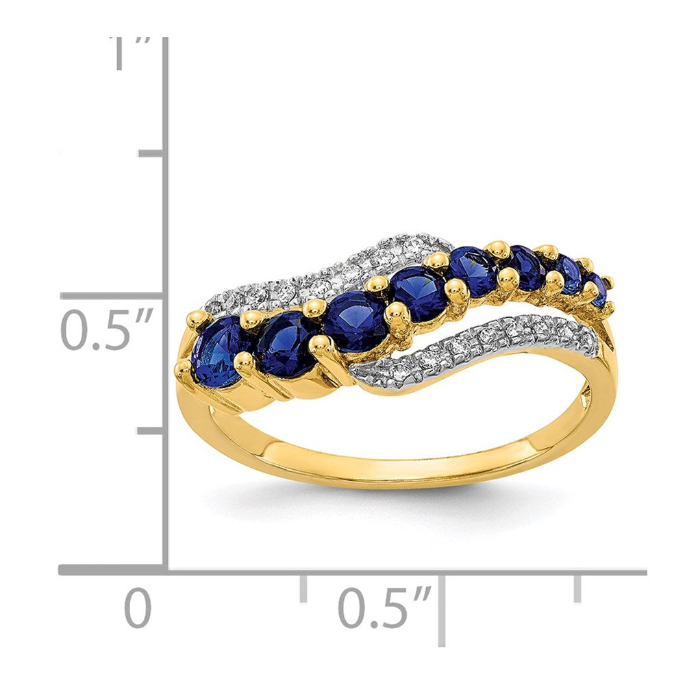 14k Yellow Gold w/Rhodium Created Ceylon Sapph/Created Sapph/Diamond Ring