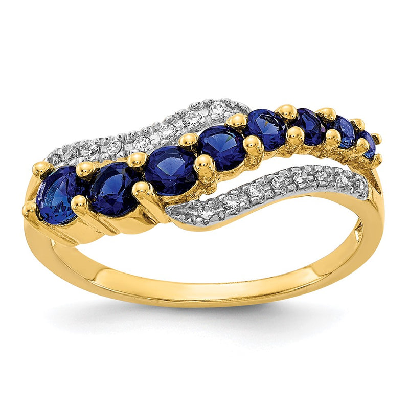 14k Yellow Gold w/Rhodium Created Ceylon Sapph/Created Sapph/Diamond Ring