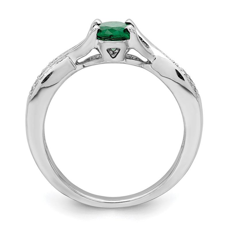 14k White Gold Oval Emerald and Real Diamond Ring