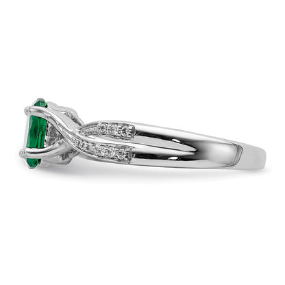 14k White Gold Oval Emerald and Real Diamond Ring