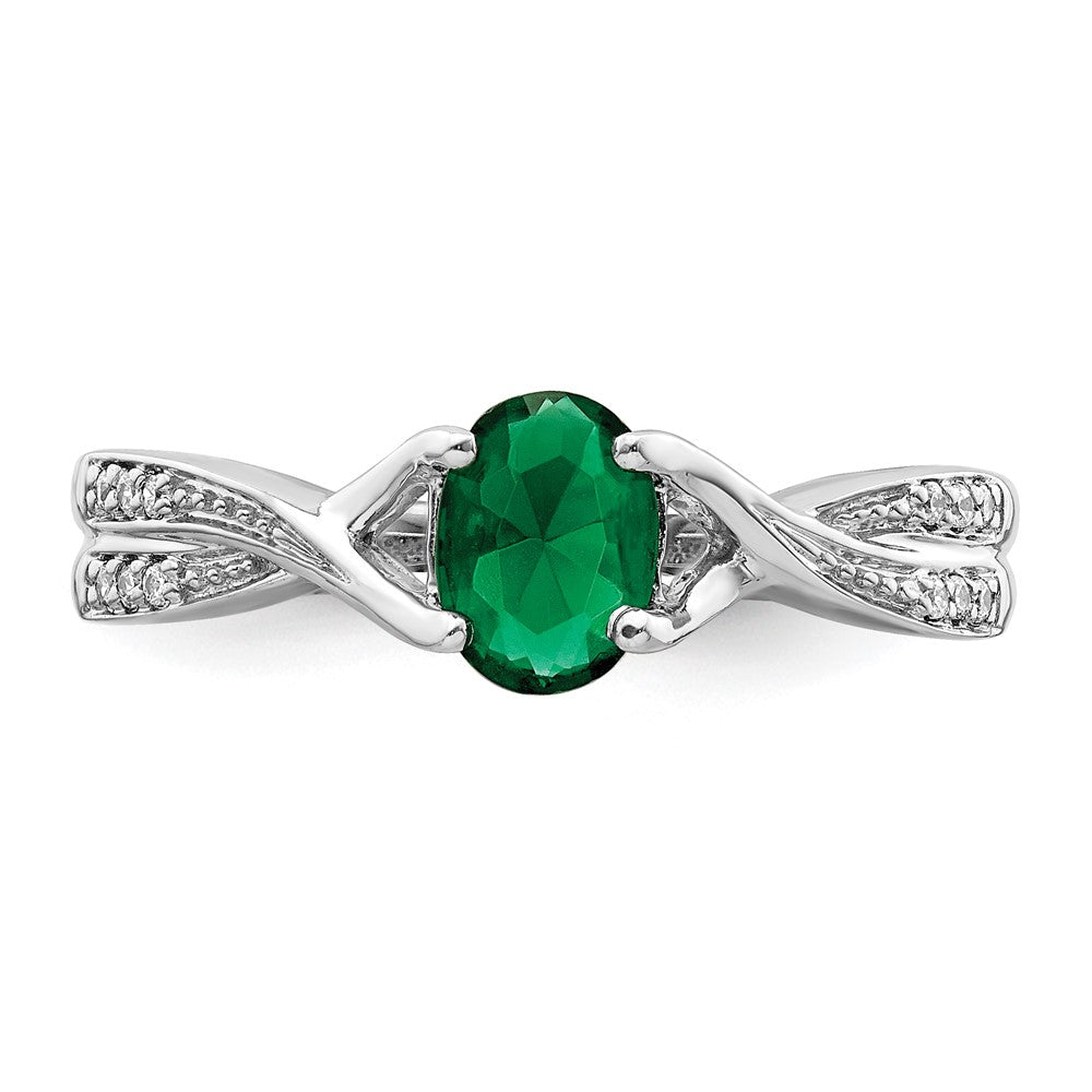 14k White Gold Oval Emerald and Real Diamond Ring