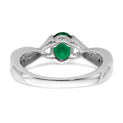 14k White Gold Oval Emerald and Real Diamond Ring